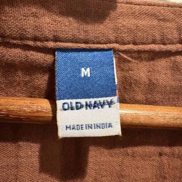 Old Navy Dress Womens Medium Brown Long Sleeve Textured Gauze Tunic Pockets Fall - Picture 2 of 11